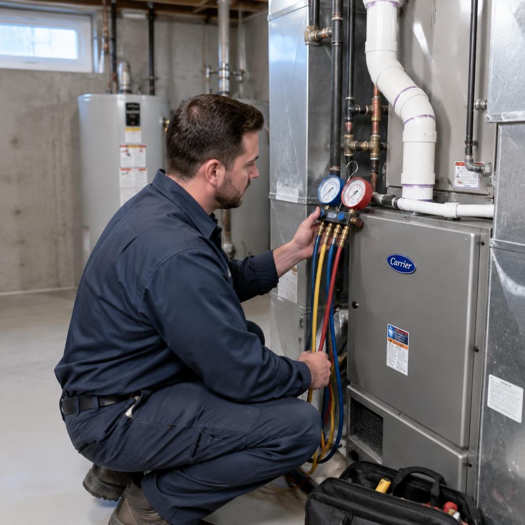 Technician checking a heating system
